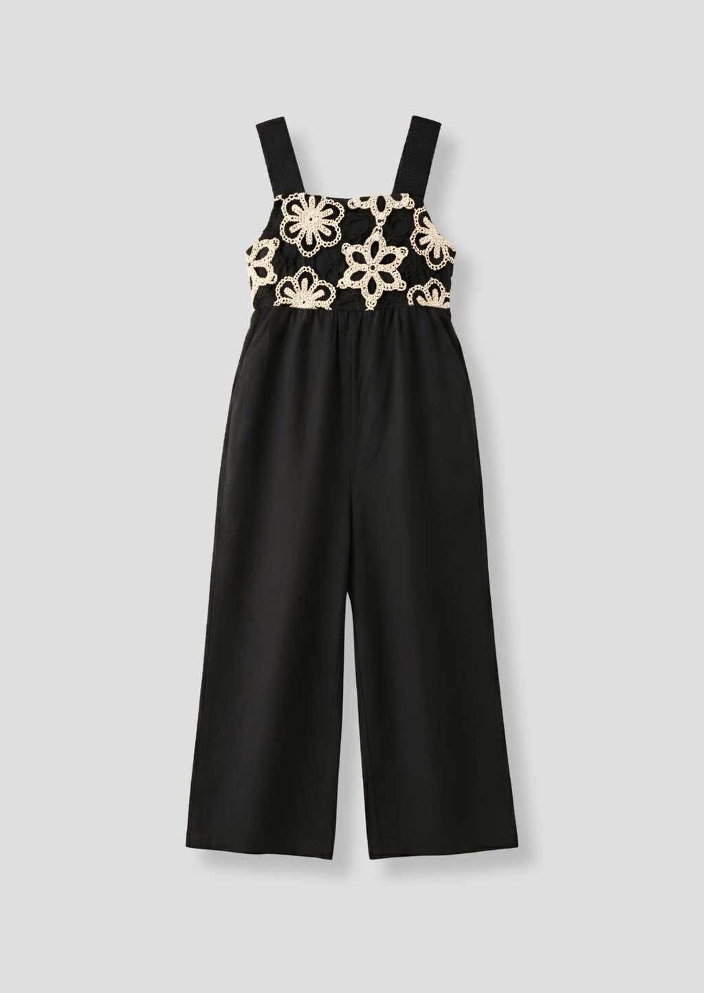 Illiana Black Crochet Linen Jumpsuit