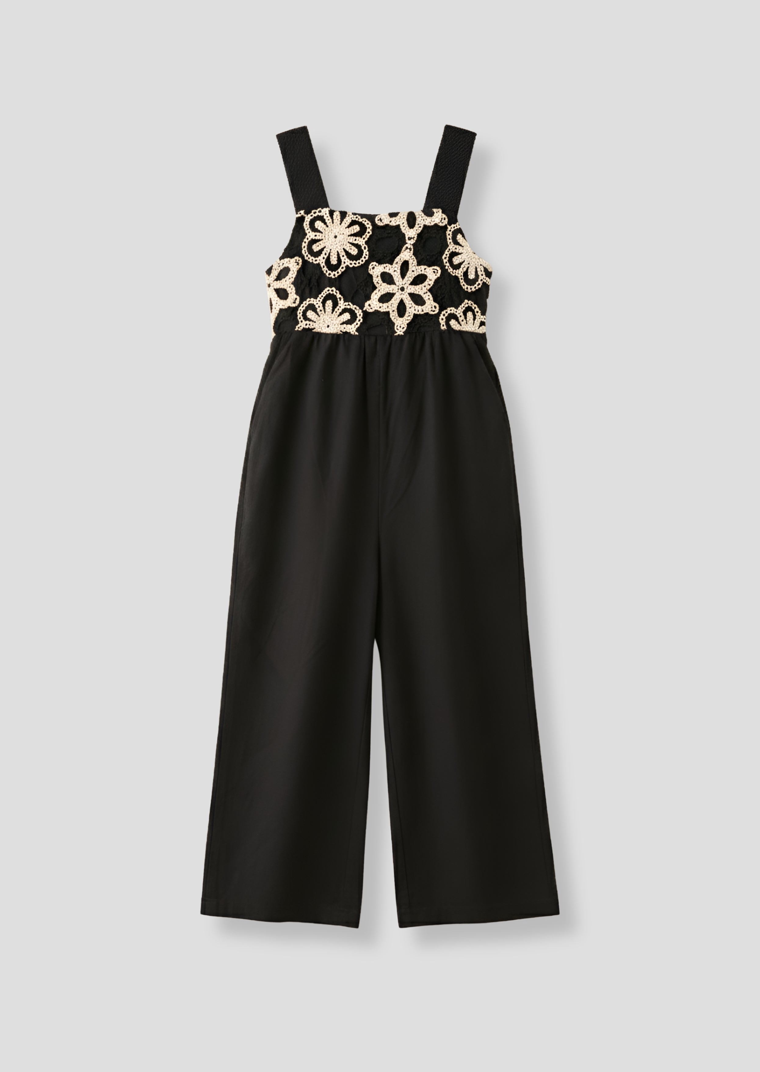 Illiana Black Crochet Linen Jumpsuit