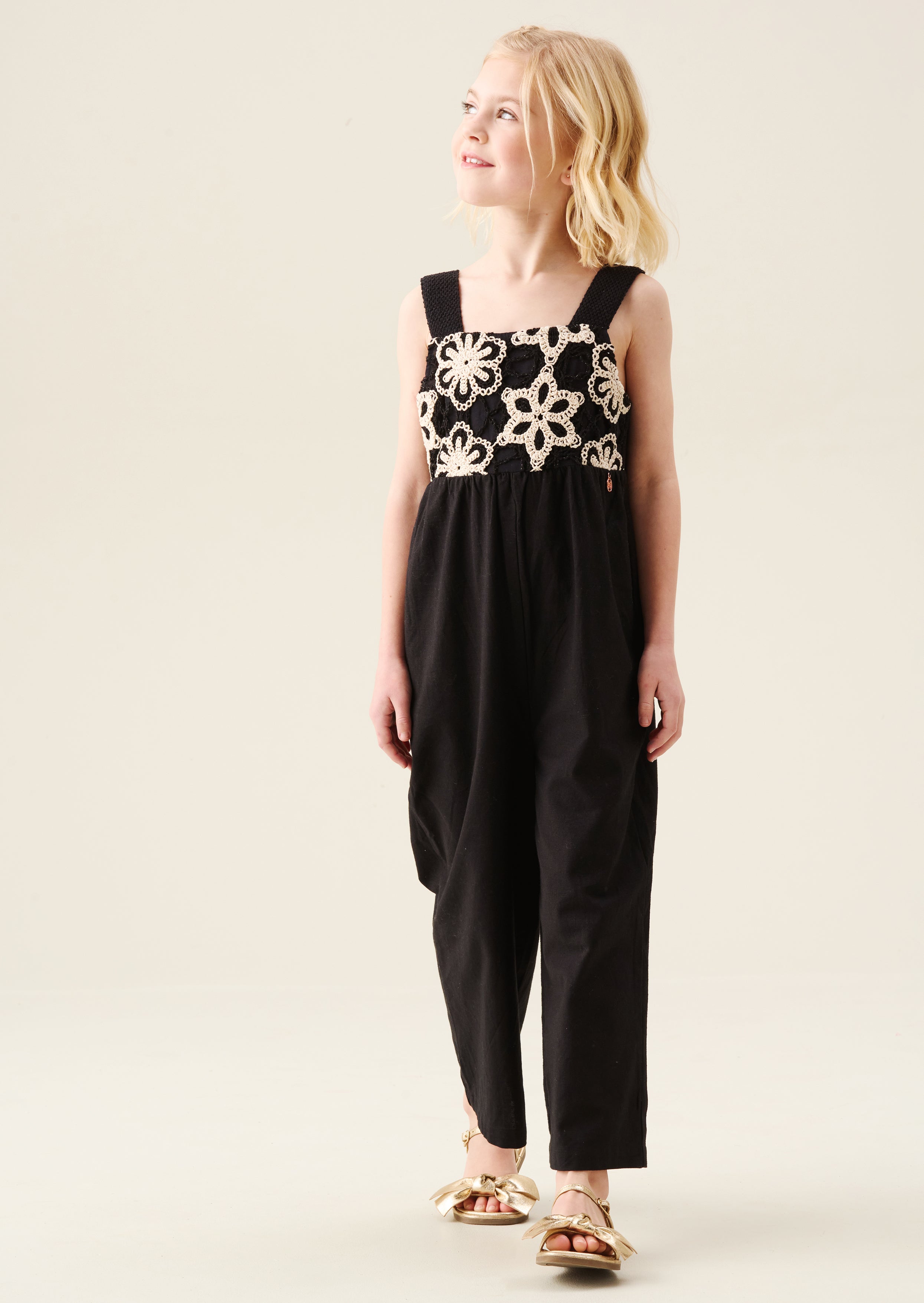 Illiana Black Crochet Linen Jumpsuit