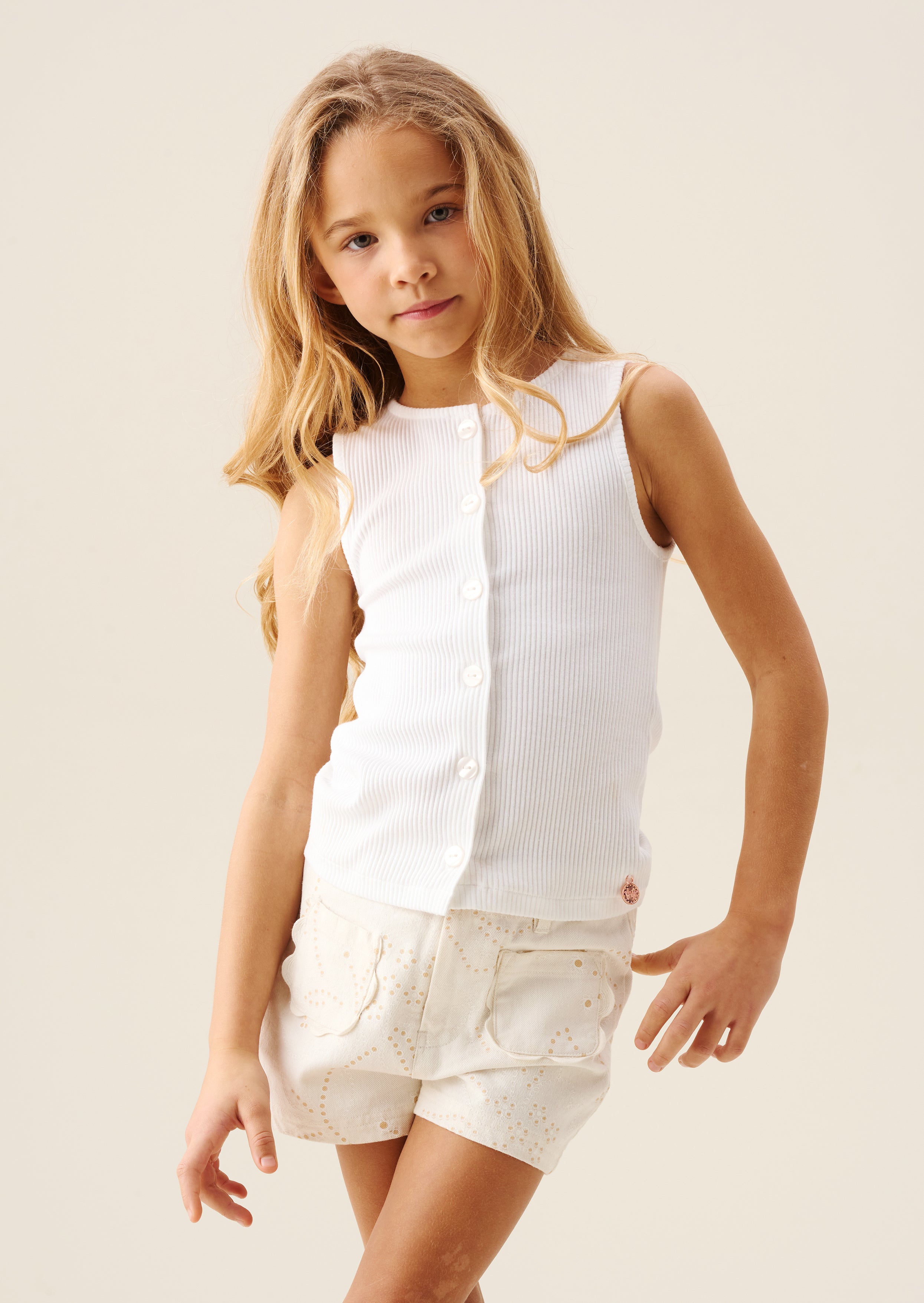 Nellie White Button Through Rib Vest Top