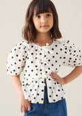 Amber Polka Dot Tie Front Top