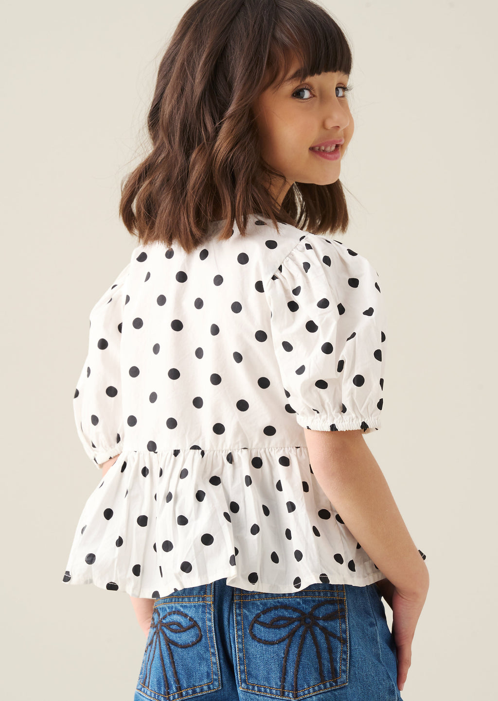 Amber Polka Dot Tie Front Top