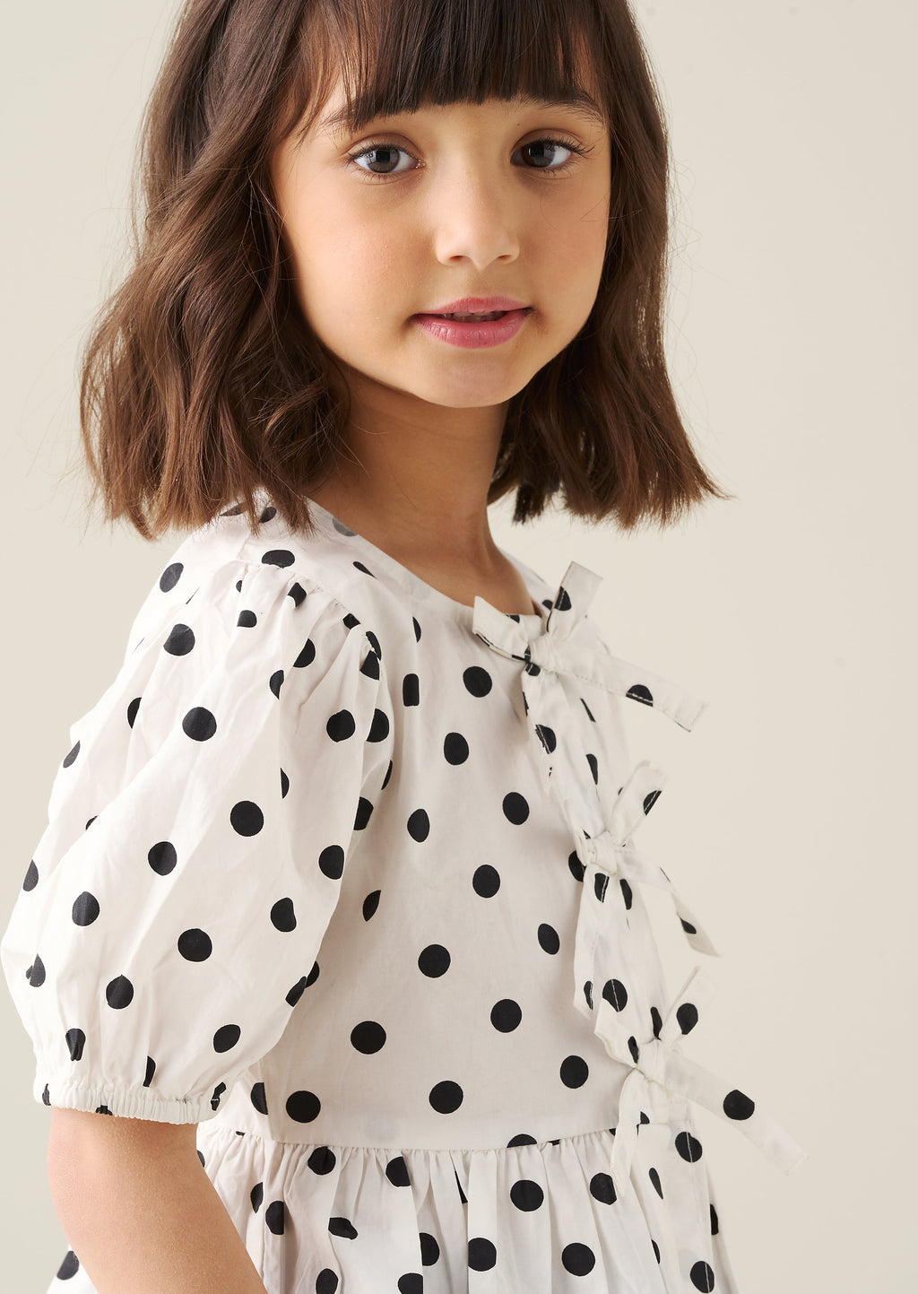 Amber Polka Dot Tie Front Top