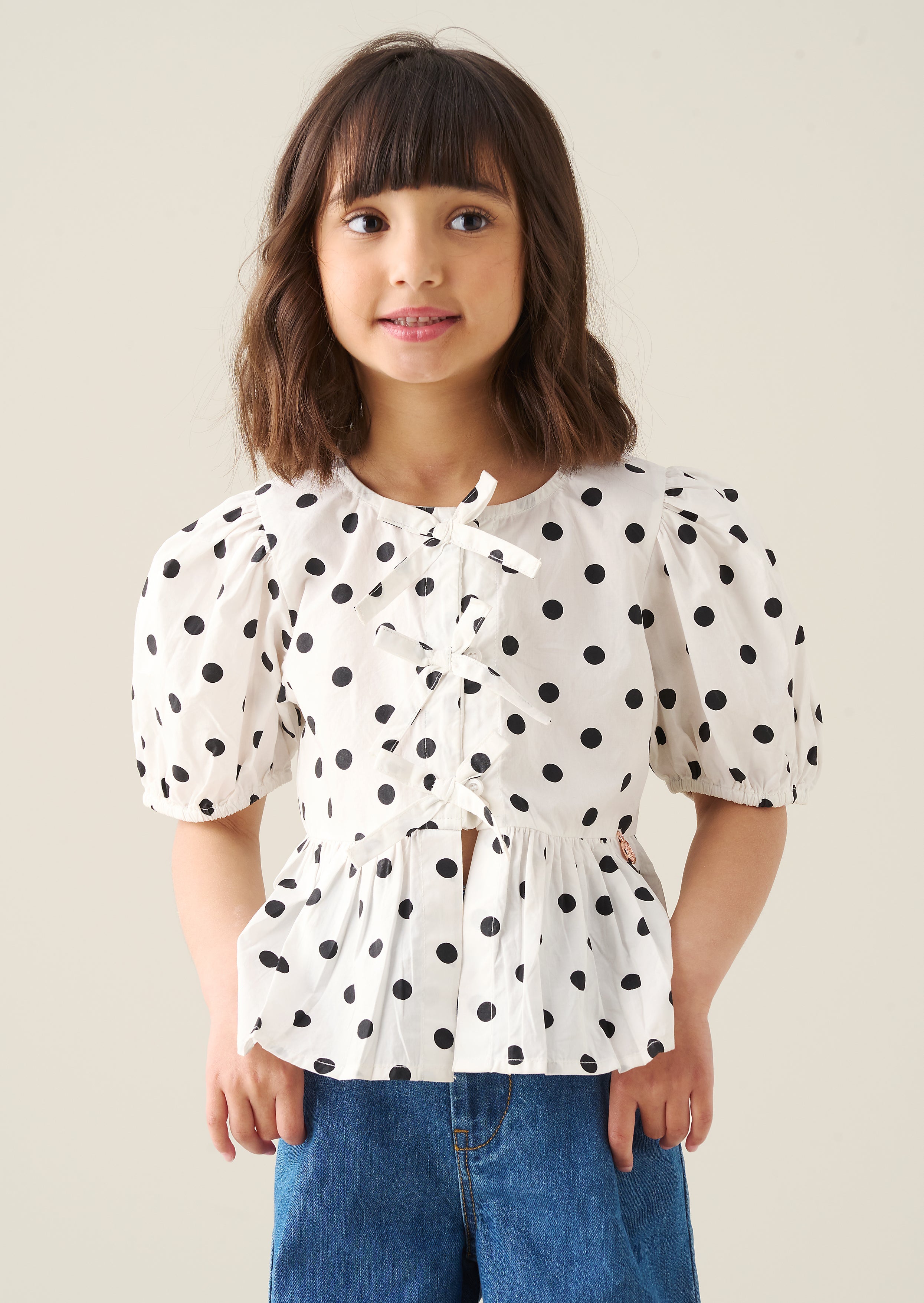 Amber Polka Dot Tie Front Top