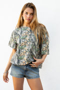 BAYOU Camo Print Oversized One Shoulder T Shirt